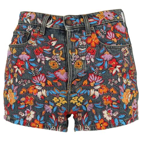 yves saint laurent embroidered denim shorts|Saint Laurent Denin Shorts for Women .